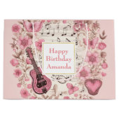 Grand Sac Cadeau Notes musicales et fleurs Style rétro Anniversaire (Devant)