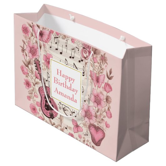 Grand Sac Cadeau Notes musicales et fleurs Style rétro Anniversaire (Dos Angle)