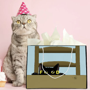 Grand Sac Cadeau Nourriture pour chat noir Chat faim drôle Humour