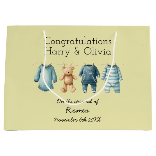 Grand Sac Cadeau Nouveau bébé personnalisable (Devant)