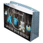 Grand Sac Cadeau Nouveau bébé personnalisé garçon (Dos Angle)