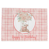 Grand Sac Cadeau Nouvel anniversaire mignon Teddy Bear rose Plaid (Dos)