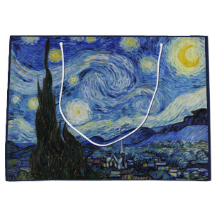 Grand Sac Cadeau Nuit étoilée de Van Gogh ciel tourbillonnant bleu