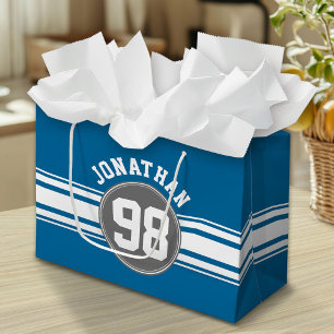 Grand Sac Cadeau Numéro de Sport Jersey Blue and Gray Stripes