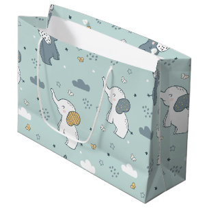 Grand Sac Cadeau Nursery éléphant bébé Kawaii bleu
