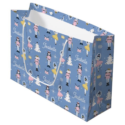 Grand Sac Cadeau Nutcracker Custom Name Blue Christmas (Devant Angle)