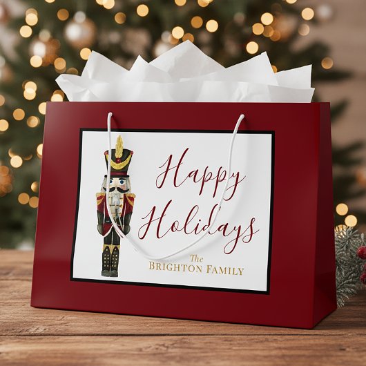 Grand Sac Cadeau Nutcracker Red Happy Holidays Classic Christmas 