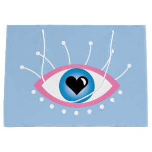 Grand Sac Cadeau Oeil mal grec avec cils rose bleu