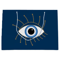 Oeil Mal Grec Avec Lashes Bleu Blanc Or