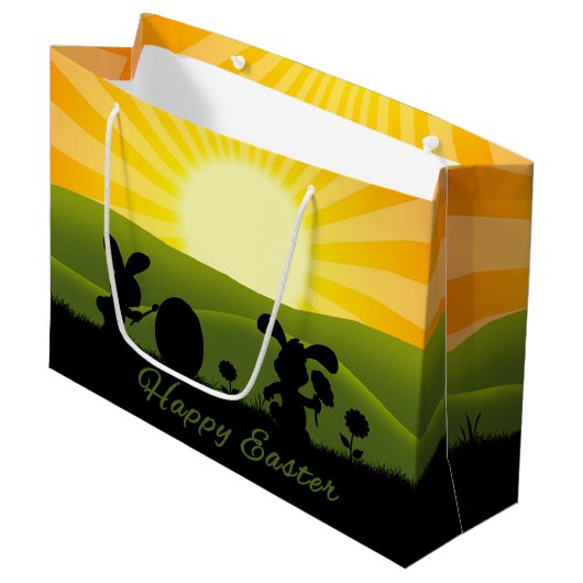 Grand Sac Cadeau Oeuf de peinture de lapin de Pâques mignon (Devant Angle)