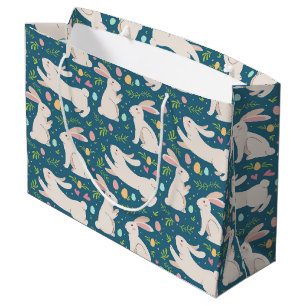 Grand Sac Cadeau OEufs de lapin de Pâques et motif de verdure