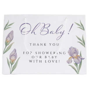 Grand Sac Cadeau Oh Bébé Iris Aquarelle Floral Lavande Violet