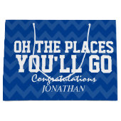 Grand Sac Cadeau Oh les endroits vous irez diplômé de bleu marine (Devant)