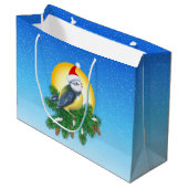 Grand Sac Cadeau Oiseau à Santa Hat (Devant Angle)