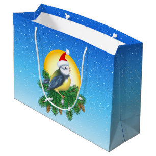 Grand Sac Cadeau Oiseau à Santa Hat