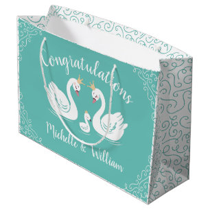 Grand Sac Cadeau Oiseau Baby shower de Swans avec co-Ed Turquoise