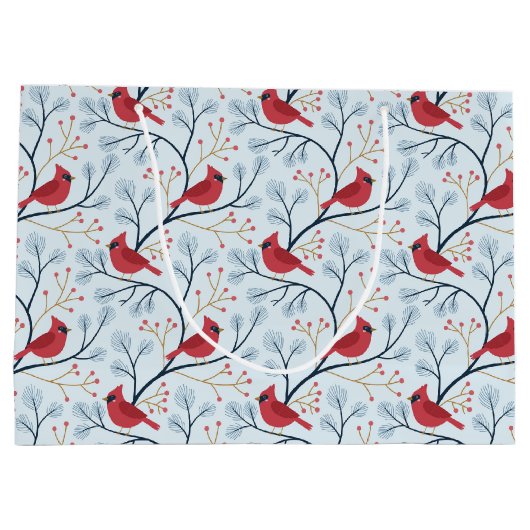 Grand Sac Cadeau Oiseau cardinal rouge d'hiver (Dos)