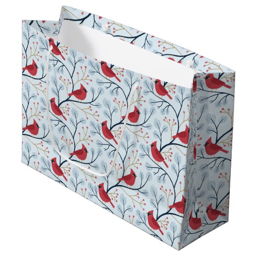 Grand Sac Cadeau Oiseau cardinal rouge d'hiver (Devant Angle)