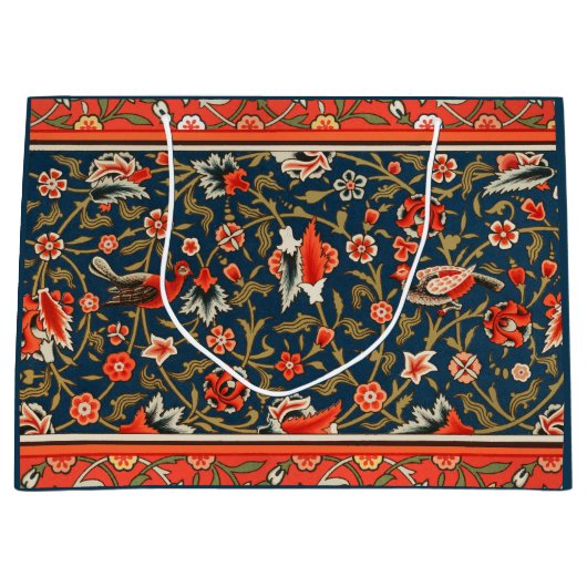 Grand Sac Cadeau Oiseau et fleurs Perse Motif bleu rouge (Devant)
