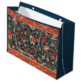 Grand Sac Cadeau Oiseau et fleurs Perse Motif bleu rouge (Devant Angle)