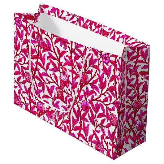 Grand Sac Cadeau Oiseau et grenade Art Nouveau, rose Fuchsia (Devant Angle)