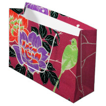 Oiseau japonais vintage et fleurs
