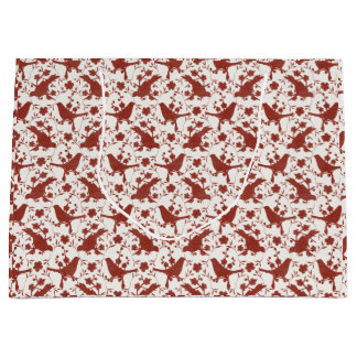 Grand Sac Cadeau Oiseaux chanteurs de Noël vintage et florales sur