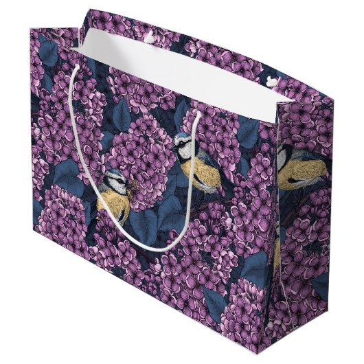 Grand Sac Cadeau Oiseaux dans le jardin violet lilas (Dos Angle)