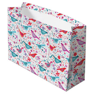 Grand Sac Cadeau Oiseaux dans une aquarelle de jardin
