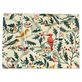 Grand Sac Cadeau Oiseaux de Noël et Feuilles (Dos)