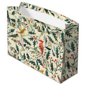 Grand Sac Cadeau Oiseaux de Noël et Feuilles (Dos Angle)