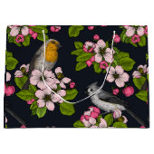 Grand Sac Cadeau Oiseaux et fleurs en noir (Devant)