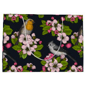 Grand Sac Cadeau Oiseaux et fleurs en noir (Dos)