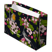 Grand Sac Cadeau Oiseaux et fleurs en noir (Devant Angle)