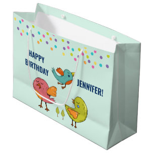 Grand Sac Cadeau Oiseaux lunaires colorés et mignons Trio Anniversa
