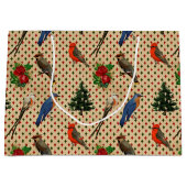 Grand Sac Cadeau Oiseaux Vintages de Noël (Devant)