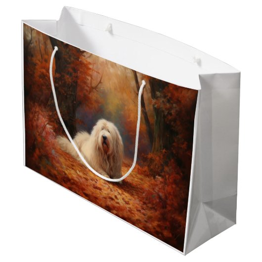 Grand Sac Cadeau Old English Sheepdog en automne Leaves Fall Inspir (Dos Angle)