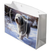 Grand Sac Cadeau Old English Sheepdog Laisser neiger Noël (Dos Angle)