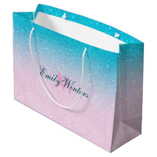 Grand Sac Cadeau Ombre Parties scintillant rose et turquoise