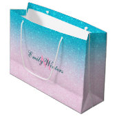 Grand Sac Cadeau Ombre Parties scintillant rose et turquoise (Devant Angle)