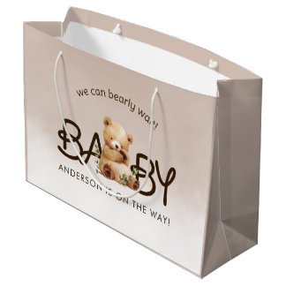 Grand Sac Cadeau On peut attendre le Baby shower d'aquarelle