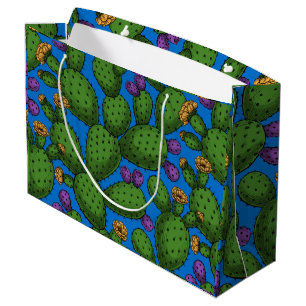 Grand Sac Cadeau Opuntie de floraison en bleu
