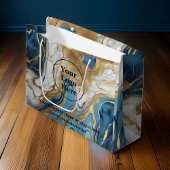 Grand Sac Cadeau Or bleu et marbre blanc