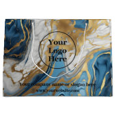 Grand Sac Cadeau Or bleu et marbre blanc (Devant)