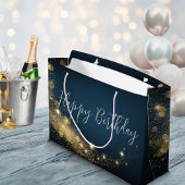 Grand Sac Cadeau Or d'anniversaire minuit bleu brillant or scimmer