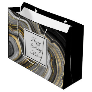 Grand Sac Cadeau Or moderne et gris Agate Géode Géode Gémstone Anni