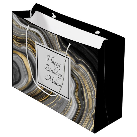 Grand Sac Cadeau Or moderne et gris Agate Géode Géode Gémstone Anni (Devant Angle)