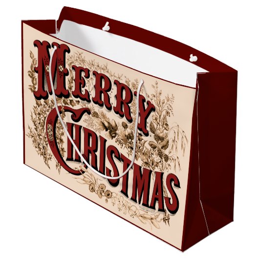 Grand Sac Cadeau Or Noël 1876 Merry Christmas (Dos Angle)