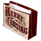 Grand Sac Cadeau Or Noël 1876 Merry Christmas (Devant Angle)