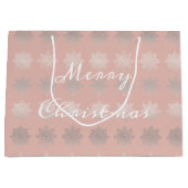 Grand Sac Cadeau Or rose de Noël d'argent élégant de flocon de (Devant)